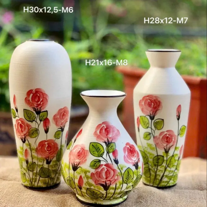Bộ 3 Bình Gốm Vẽ Hoa Bát Tràng Làm Quà Tặng, Decor Trang Trí, Cắm Hoa - Chipxinhxk