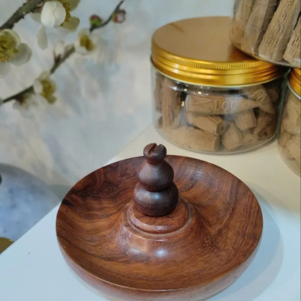 Alternative view of [cái] Khay Xông Trầm Đĩa Hồ Lô Gỗ Hương Tường Thuận - Xtdhlghtt