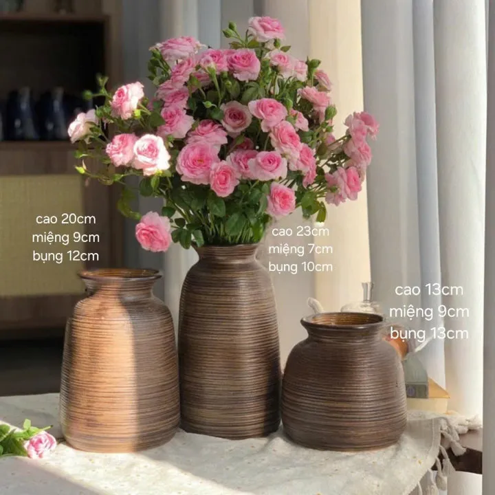 Alternative view of Bộ 3 Bình Gốm Bát Tràng Miệng Loe, Men Mộc Vân Ganh Decor Trang Trí, Cắm Hoa ,làm Quà Tặng Đẹp- Chipxinhxk