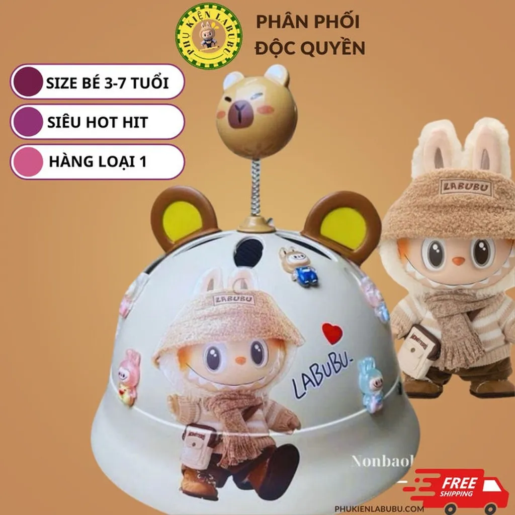 Alternative view of Mũ Bảo Hiểm Labubu Cho Bé Tặng Kèm Charm Dễ Thương, Nón Bảo Hiểm Vành Tròn Gắn Tai Thỏ Ctb803- Bechip