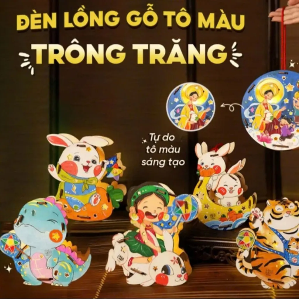 ( Sale 50% ) Đèn Lồng Gỗ Tự Tô Màu Cho Bé Thỏa Sức Sáng Tạo Mẫu Mới 2024 - Nhà Quân Store