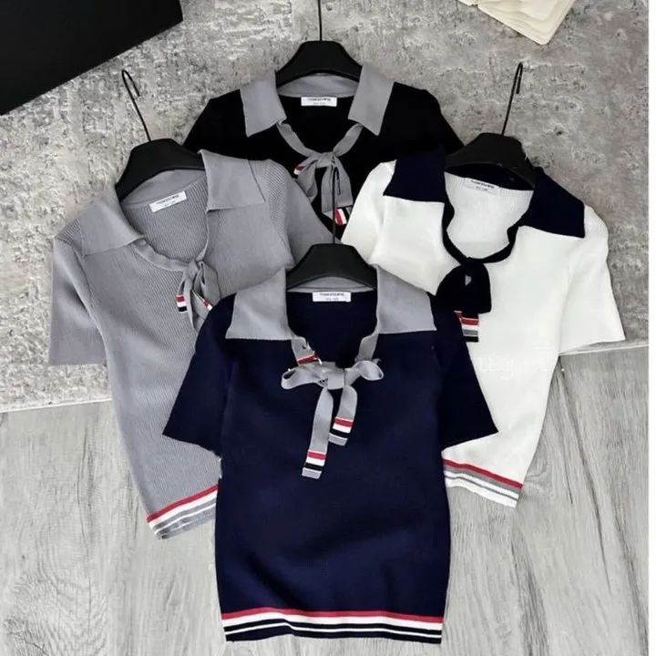 Alternative view of Áo Len Thom Cộc Tay, Cổ Áo Xẻ Sâu Phối Dây Cột Nơ Trendy Dành Cho Bạn Nữ - Chipxinhxk