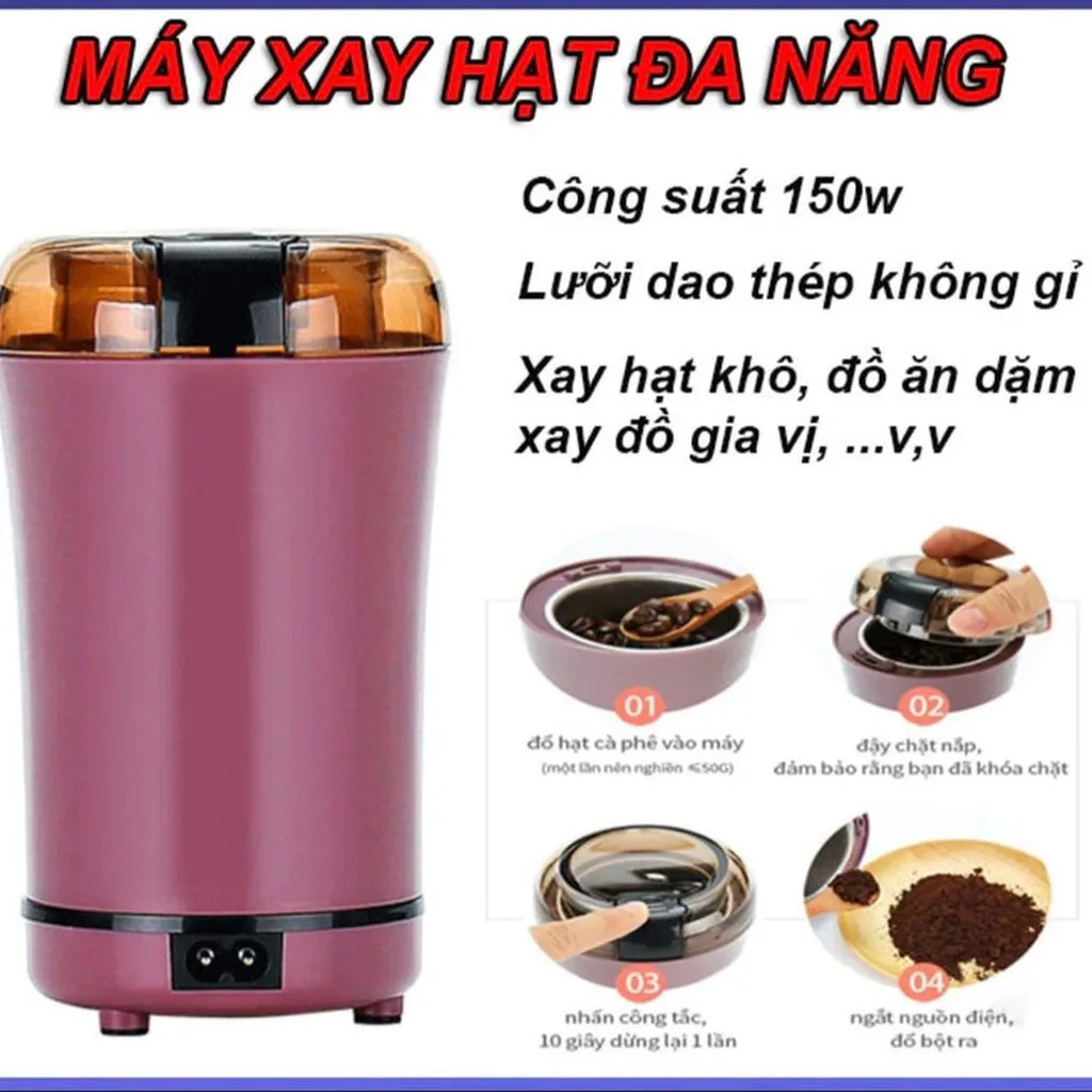 Máy Xay Hạt Đa Năng Siêu Nhanh Siêu Mịn ( Xay Cà Phê, Ngũ Cốc, Gia Vị ) - Nhà Quân Store