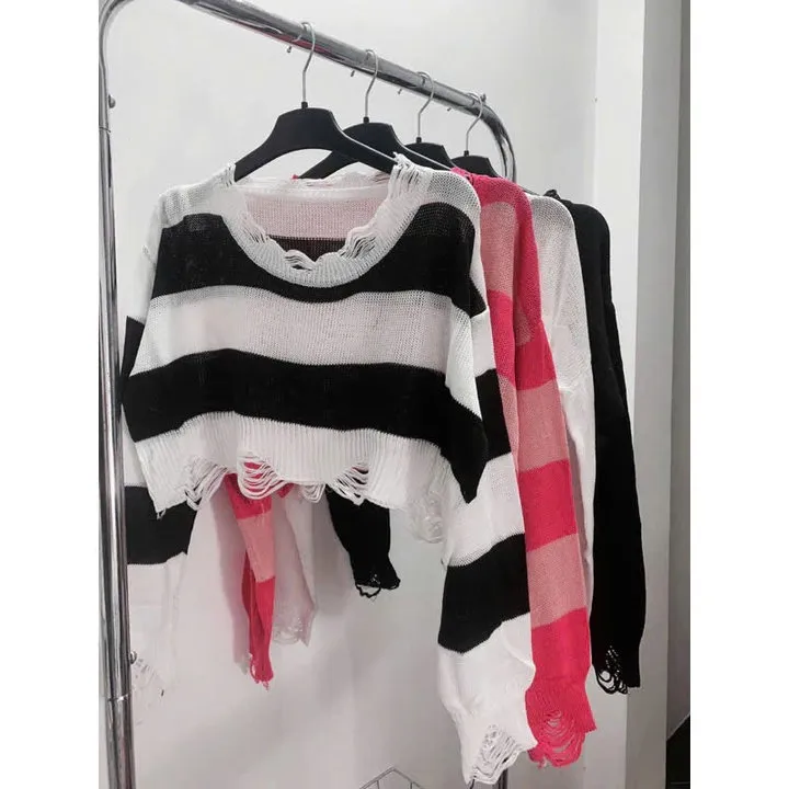 Alternative view of [ Rẻ Vô Địch ] Áo Len Rách Dáng Ngắn Croptop Hàng Quảng Châu Bao Đẹp