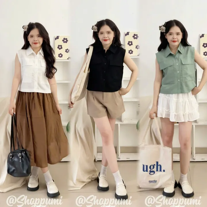 Alternative view of [shoppumi] Áo Sơ Mi Tay Cộc 2 Túi Lớn Nhiều Màu Freesize Pumi 15757