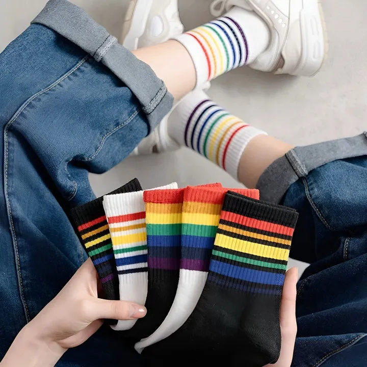 Alternative view of Set 5 Đôi Tất Cao Cổ Họa Tiết Sọc Cầu Vồng Năng Động, Trẻ Trung Sldct38 - Diepchi Fashion