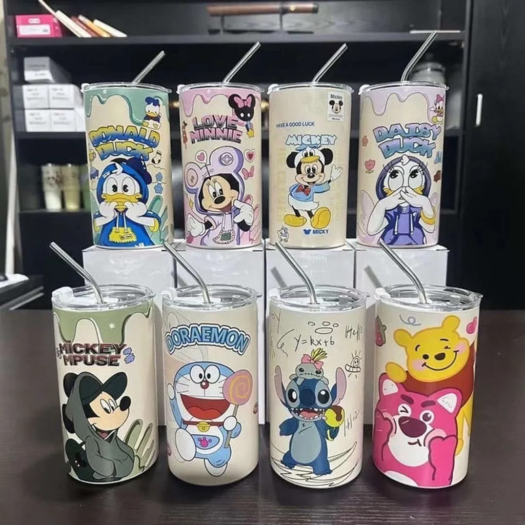 Ly Giữ Nhiệt Hình Trụ Phong Cách Hoạt Hình Cute, Dung Tích 600ml - Nhà Quân Store