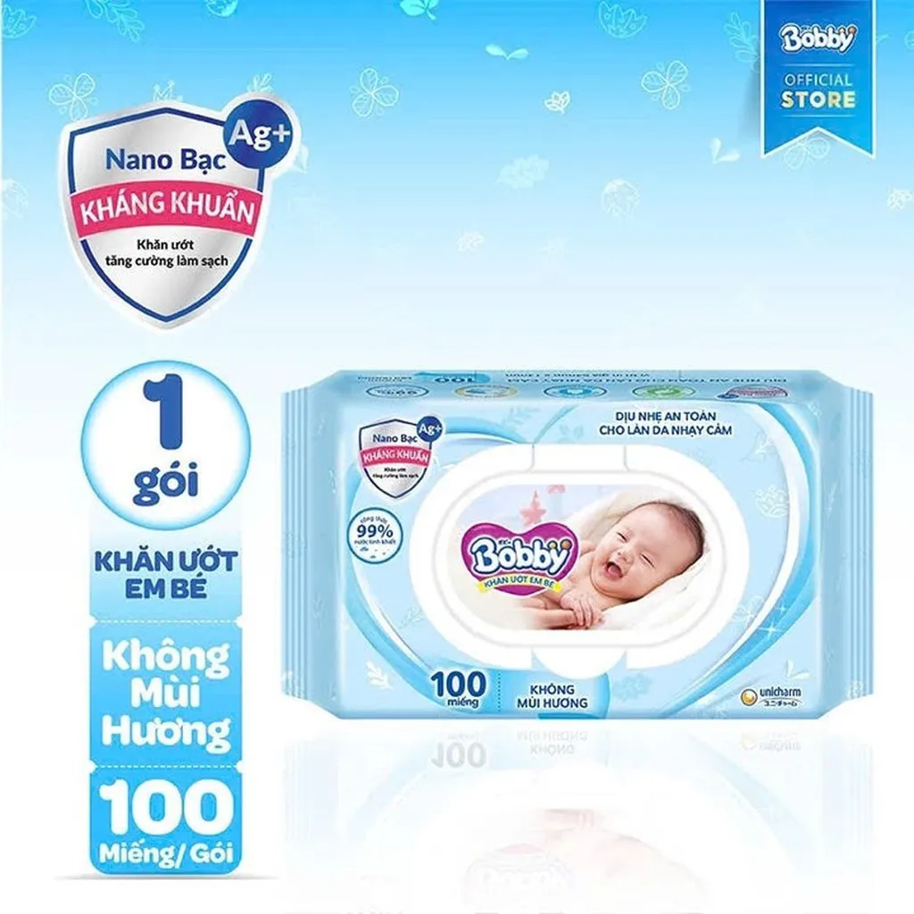 Khăn Ướt Bobby Nano Bạc Kháng Khuẩn 100 Miếng Cho Bé L041 - Lady's Passion