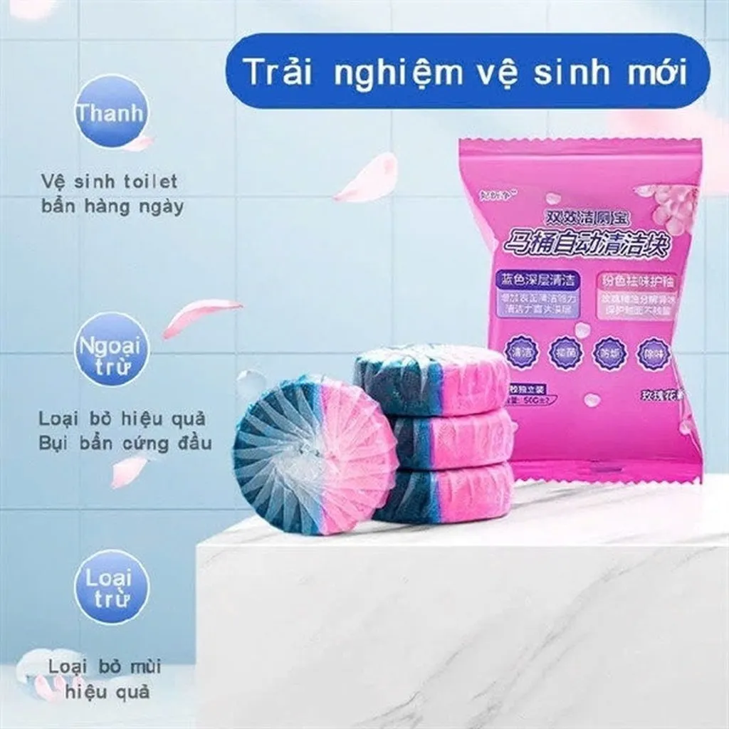 Combo 3 Viên Thả Vệ Sinh Bồn Cầu 2in1 Hương Hoa Hồng Thế Hệ Mới - Nhà Quân Store