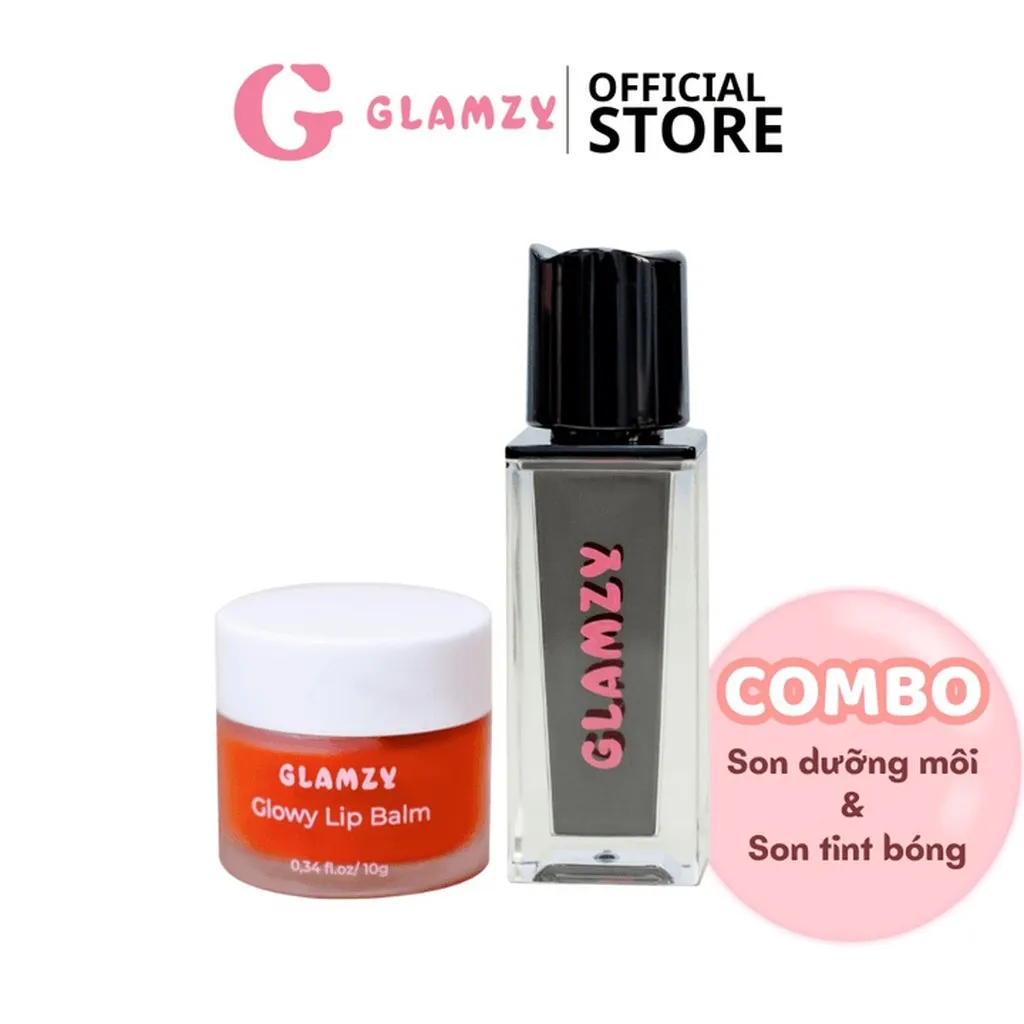 (combo Môi Xinh) Son Dưỡng Môi Mềm Mịn, Hồng Hào Môi 10g + Son Tint Bóng Bền Màu, Nhẹ Môi Glamzy 4g - Glamzy