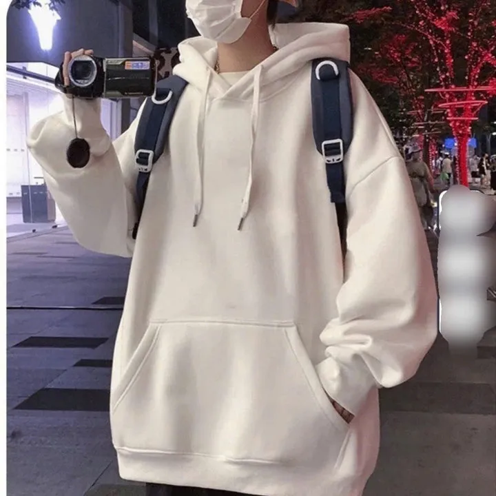 Alternative view of Xả Áo Hoodie Mũ 2 Lớp Form Rộng Màu Trắng