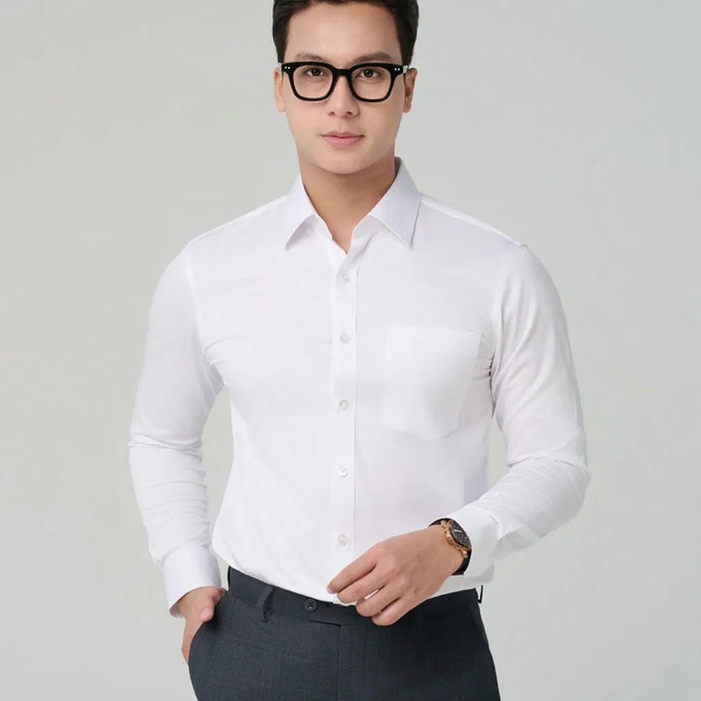 Áo Sơ Mi Trắng Nam Merriman Mã Thmol488 Chất Liệu Sợi Tre