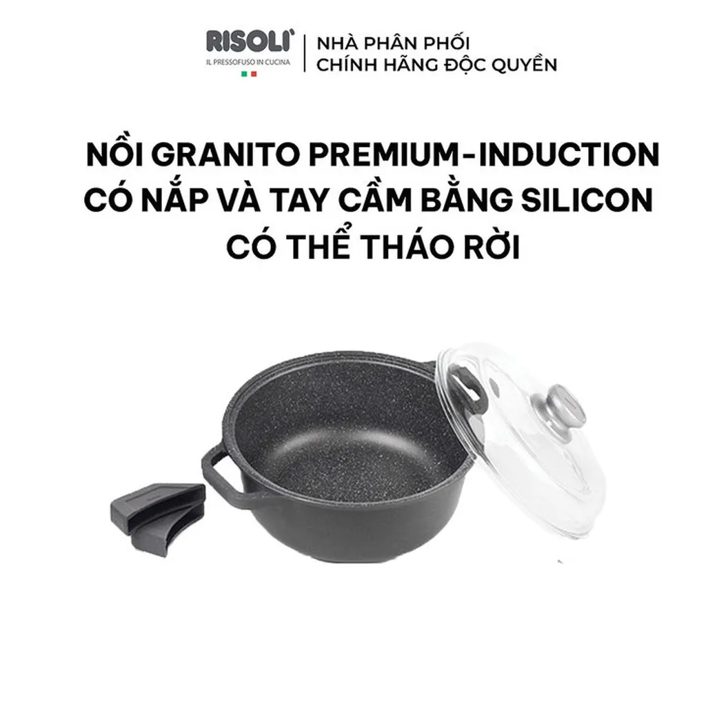 Nồi Granito Premium-induction Có Nắp Và Tay Cầm Bằng Silicon Có Thể Tháo Rời - 0197grin/20h, 24h - Risolì