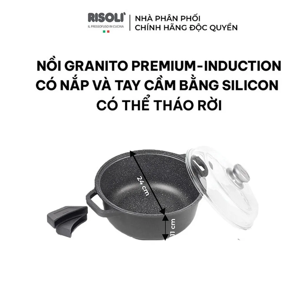 Alternative view of Nồi Granito Premium-induction Có Nắp Và Tay Cầm Bằng Silicon Có Thể Tháo Rời - 0197grin/20h, 24h - Risolì