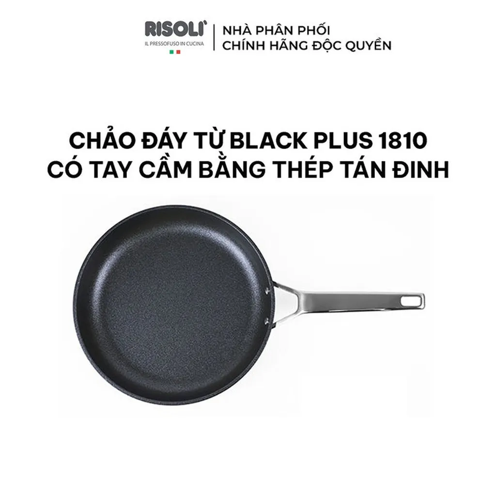 Chảo Đáy Từ Black Plus 1810 Có Tay Cầm Bằng Thép Tán Đinh - Op103bain/20,24,28 - Risolì