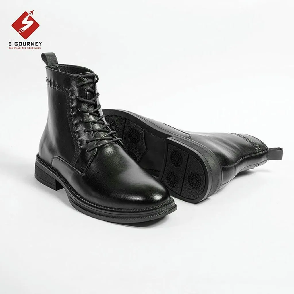 Alternative view of Giày Bốt Cổ Cao Da Bò Màu Đen Có Dây Buộc Boots-05 Bảo Hành 18 Tháng - Sigourney