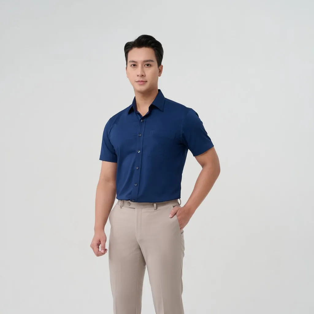 Áo Sơ Mi Nam Ngắn Tay Cao Cấp Màu Xanh Merriman Mã Thmos458 Sợi Bamboo