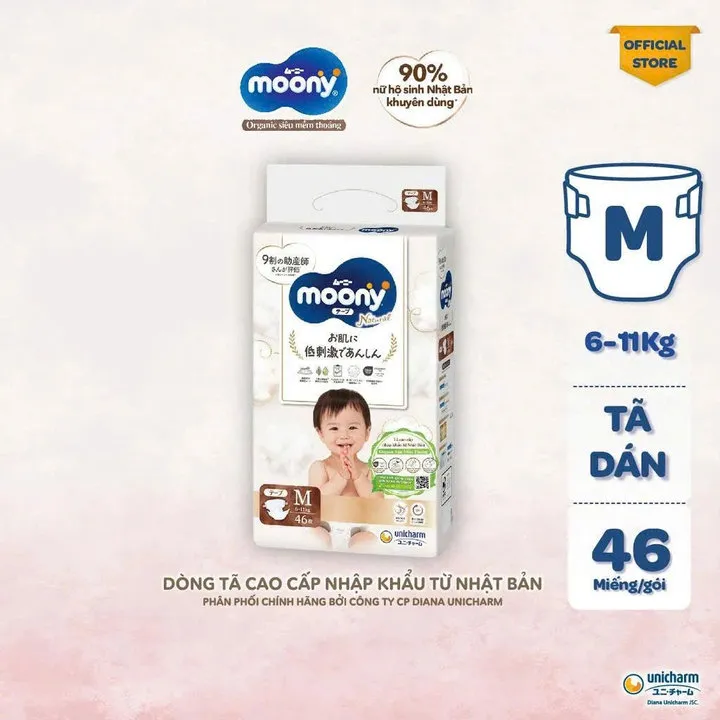 Tã Dán, Tả Quần Moony Natural Mặt Bông Hữu Cơ An Toàn Chứa Dầu Thực Vật Dưỡng Ẩm Cho Bé L058 - Lady's Passion