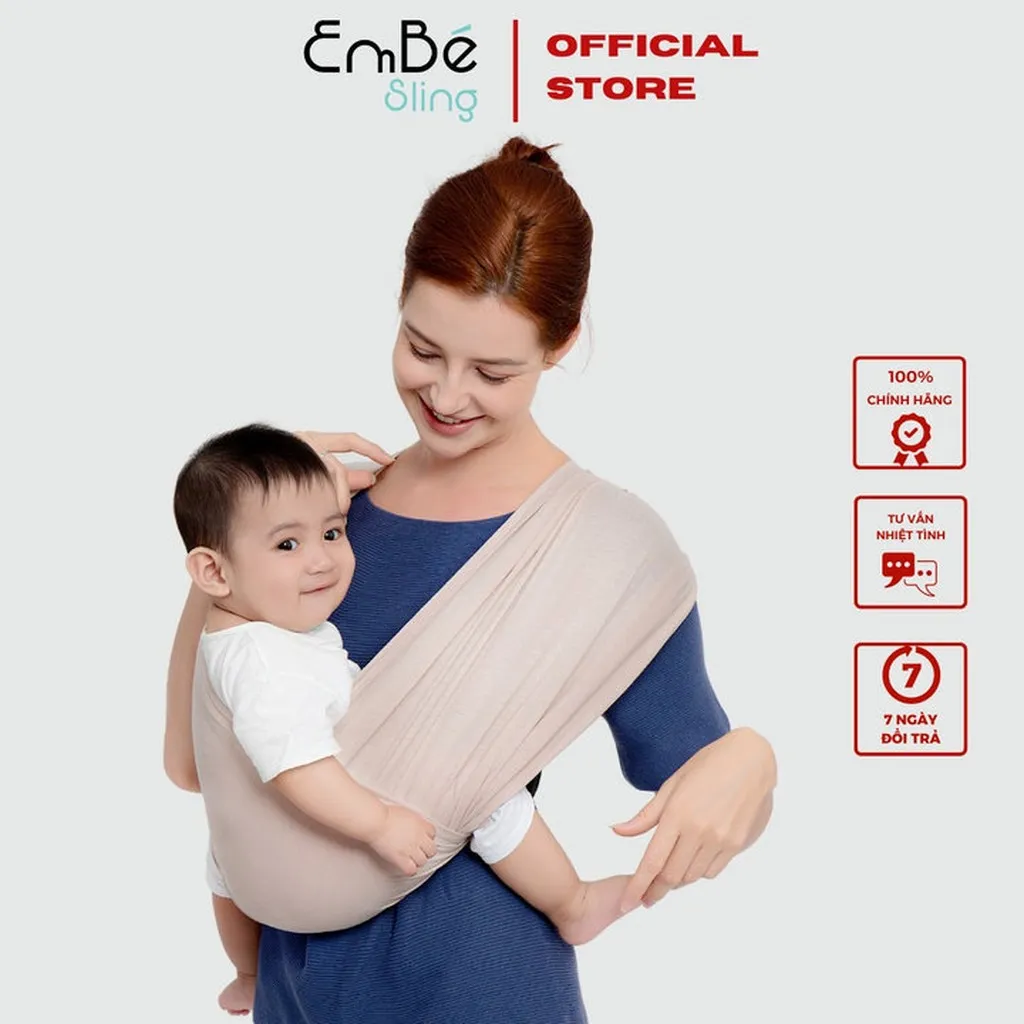 Địu Vải Màu Beige Dòng Flex Và Flex Plus Dưới 75kg Cho Bé Từ 0-24 Tháng Tuổi - Địu Vải Cao Cấp Embé Sling