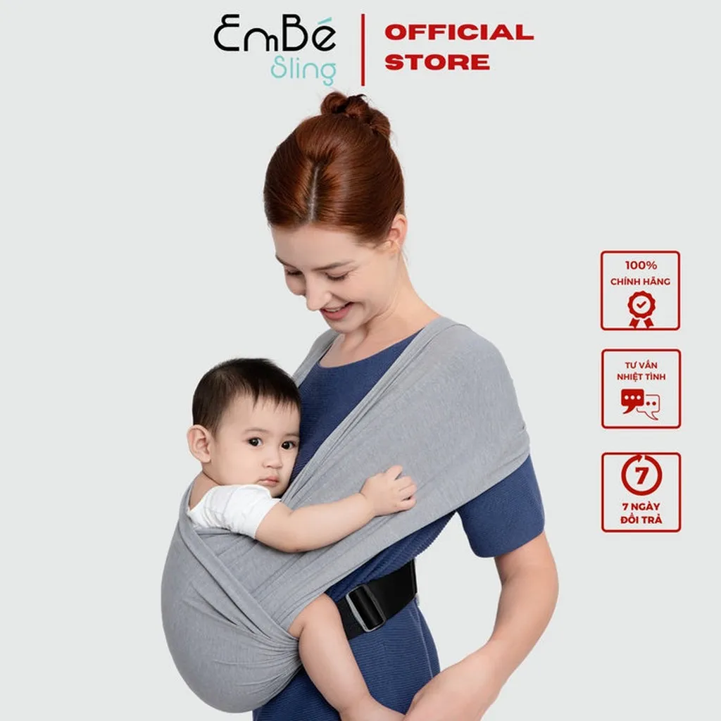 Địu Vải Màu Grey Dòng Flex Và Flex Plus Dưới 75kg Cho Bé Từ 0-24 Tháng Tuổi - Địu Vải Cao Cấp Embé Sling