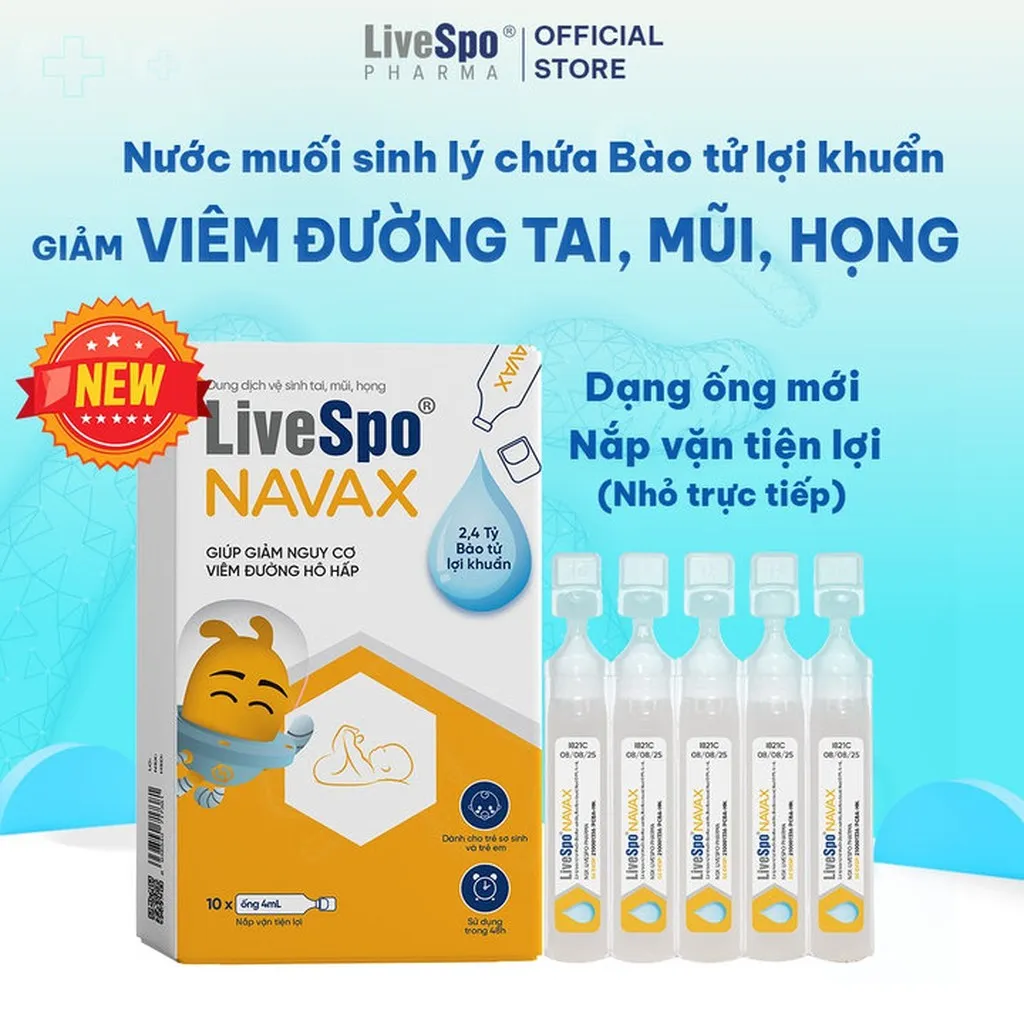 Livespo Navax Sơ Sinh 10 Ống - Bào Tử Lợi Khuẩn Giúp Giảm Nguy Cơ Viêm Đường Hô Hấp - Livespo Pharma