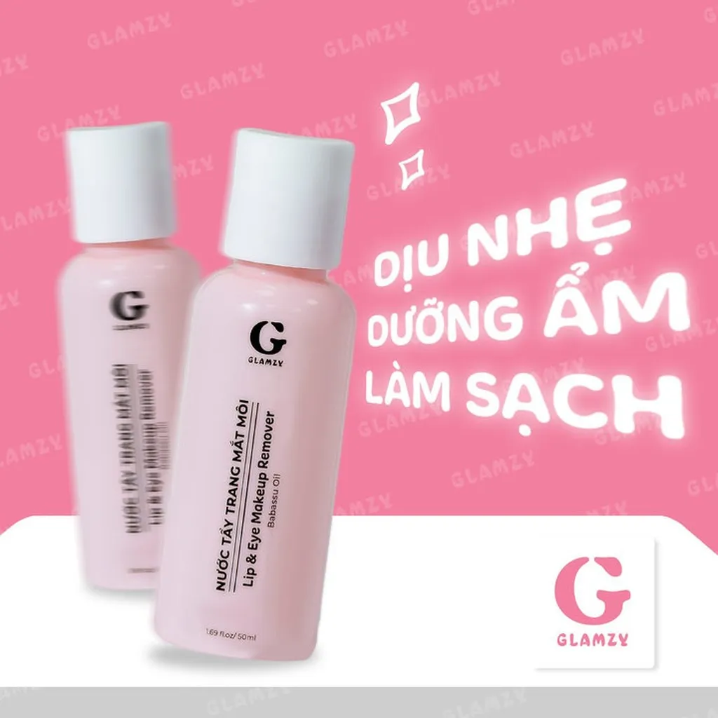 Combo Son Dưỡng Môi Mềm Mịn, Hồng Hào Môi 10g + Nước Tẩy Trang Mắt Môi Dịu Nhẹ 50ml Glamzy