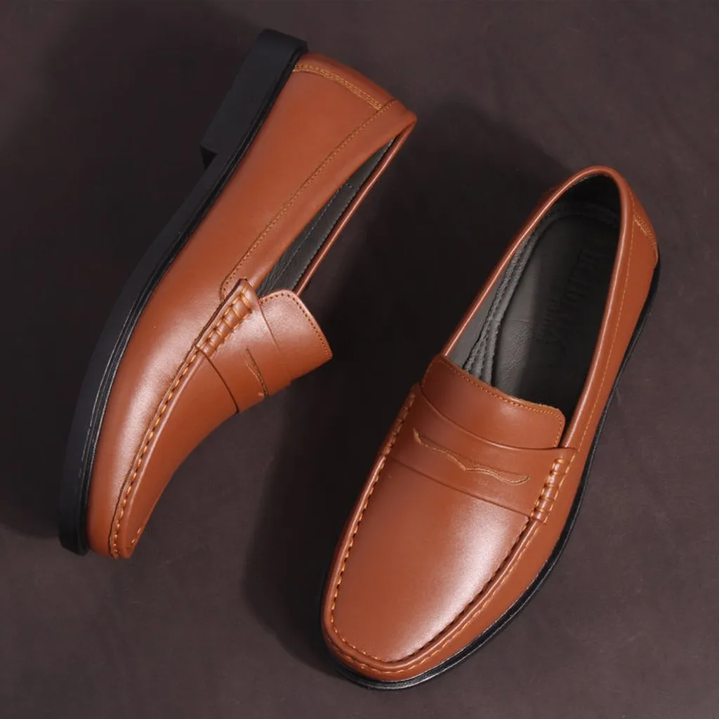 Giày Lười Nam Michilux Penny Loafer Ciepl Da Bò Thật - Màu Nâu Bò