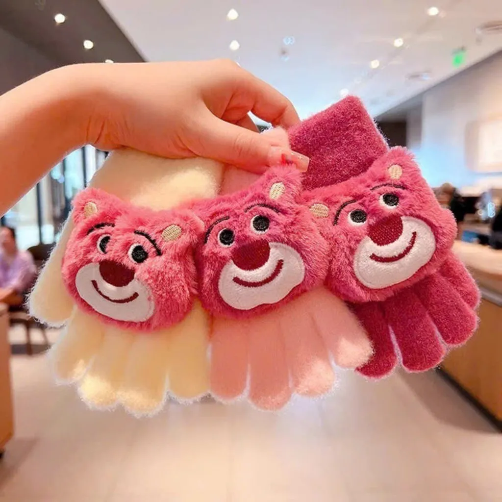 Găng Tay Len Gấu Dâu Cho Bé 3-10 Tuổi Họa Tiết Dễ Thương-dâu Shop