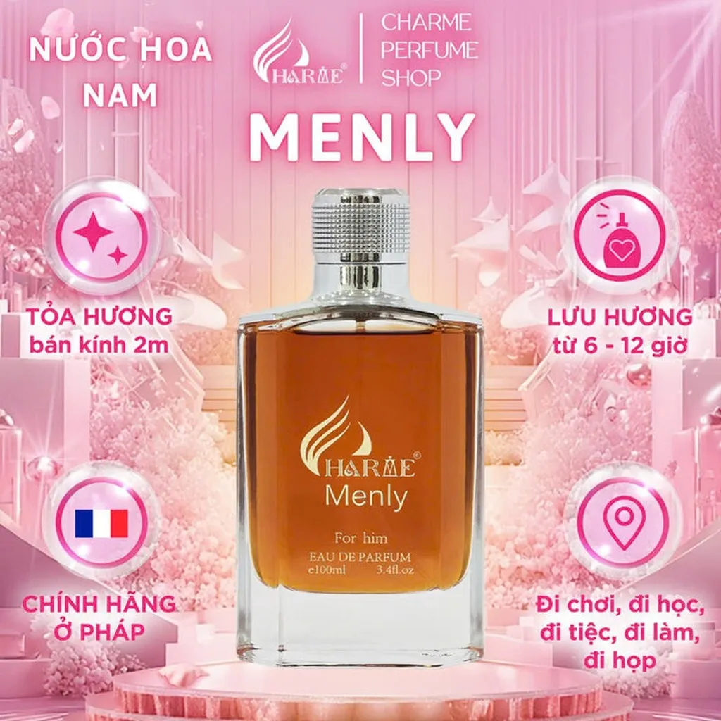 Nước Hoa Nam Charme Menly 100ml Nhóm Hương Gỗ Cay Nồng Phong Cách Nam Tính, Sang Trọng Chính Hãng