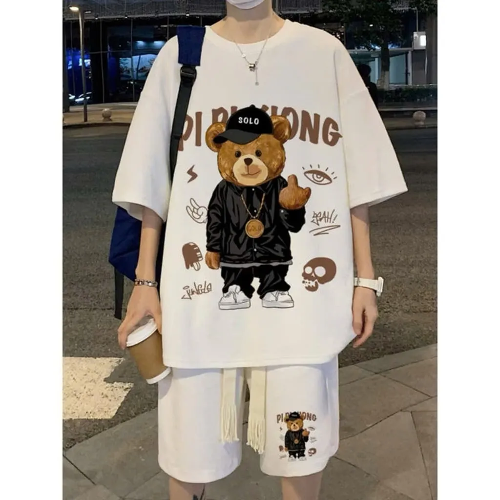 Alternative view of Bộ Đồ Thun Nam Nữ In Hình Gấu Labubu Chất Thun Da Cá Dày Dặn - Htm Fashion
