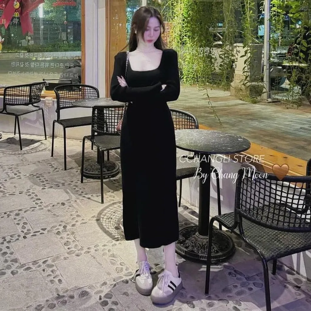 Alternative view of Đầm Thun Gân Body Cổ Vuông Dáng Dài Bt6868- Nana House