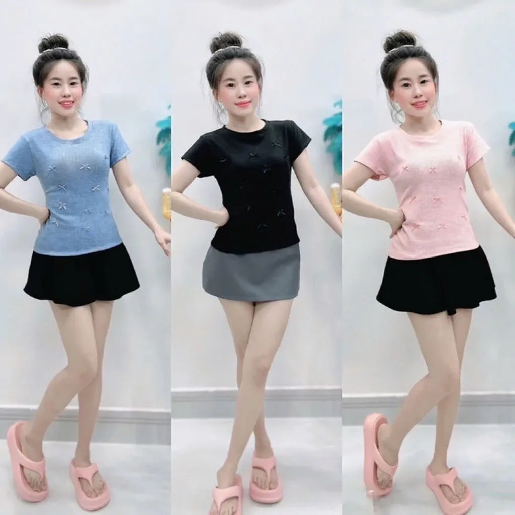 Áo Thun Tăm Lông Qc Mềm Mịn Đính Nơ Thời Trang Siêu Dễ Thương Gk - Be Yourselk