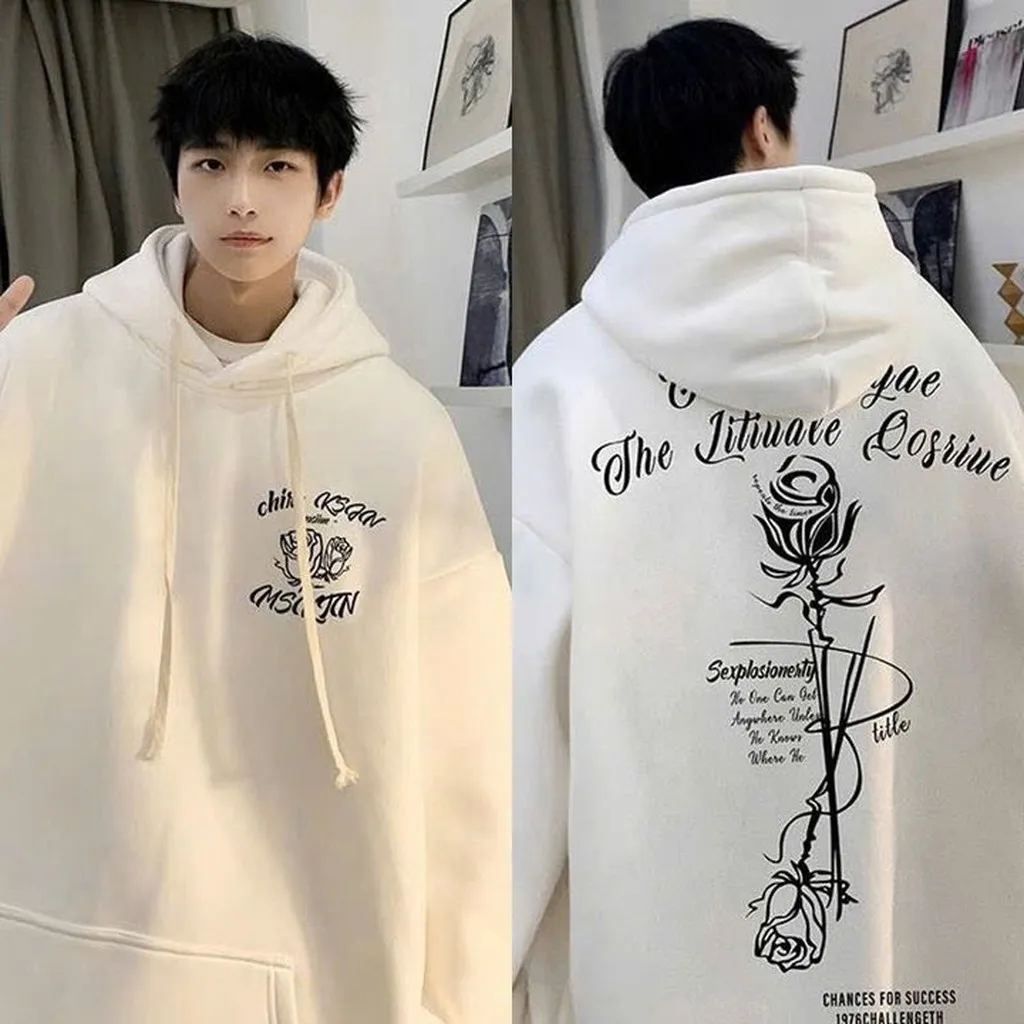 Alternative view of Áo Hoodie Unisex Nam Nữ In Nổi Bông Hoa Hồng Lưng Mũ Rộng Tay Phồng Đẹp Form Rộng Tp37 - Golden Dream