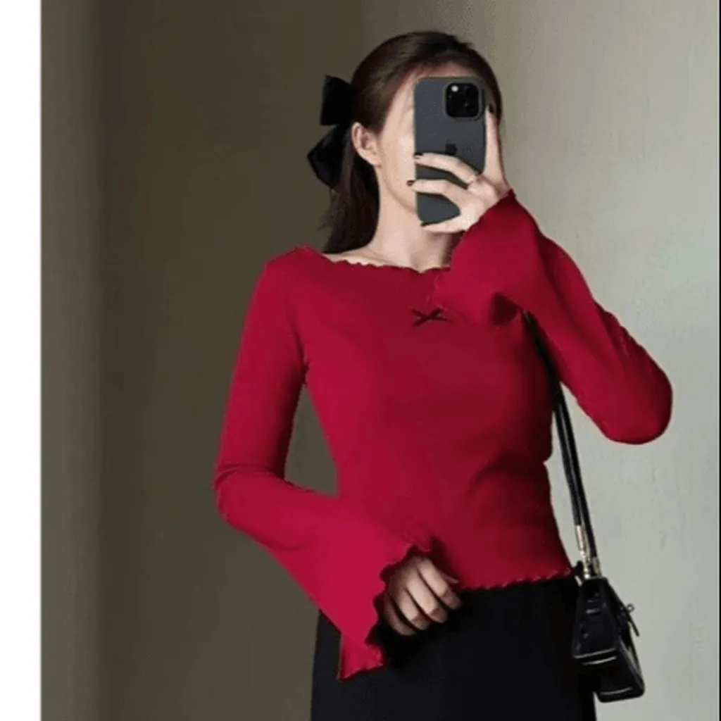 Áo Thun Bẹt Vai Tay Loe Đính Nơ Tiểu Thư Xinh Xắn Gk - Be Yourself