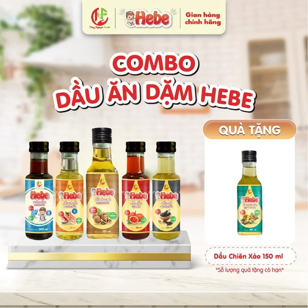 Combo 5 Dầu Óc Chó - Dầu Cá Hồi - Dầu Gấc - Dầu Mè - Nước Mắm 100ml - 150ml Hebe