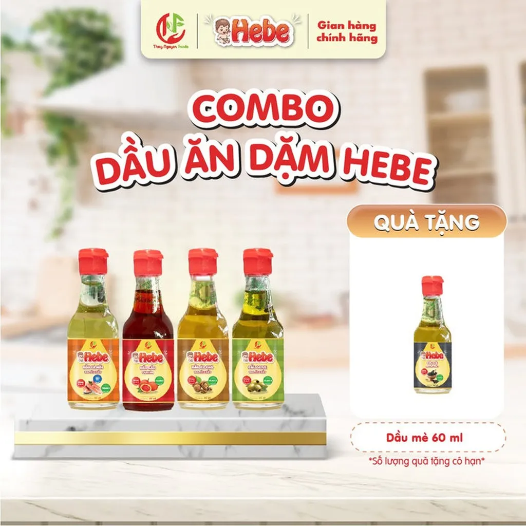 Combo 4 Dầu Olive - Dầu Cá Hồi - Dầu Óc Chó - Dầu Gấc 60ml Hebe