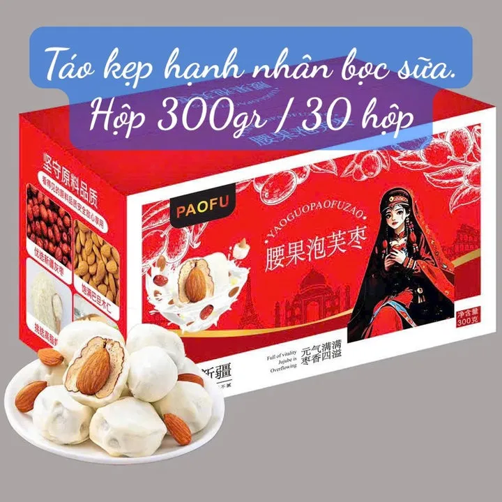 Kẹo Táo Đỏ Kẹp Hạnh Nhân Bơ Sữa Túi 500 Gram/hộp 300g - Bh Minh Ngọc