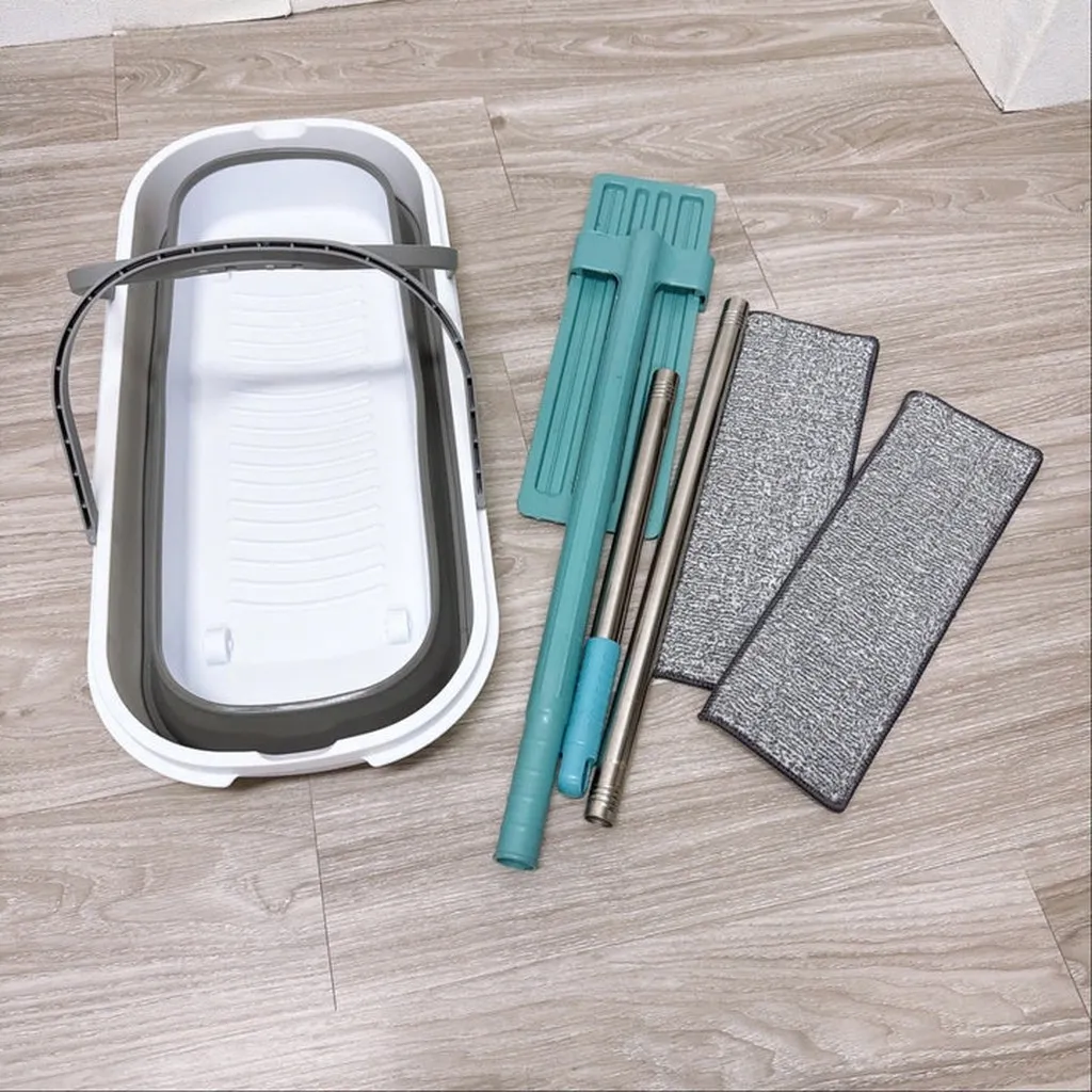 Combo Cây Vắt Phẳng Xanh 2 Bông + Xô Gấp Gọn - Su
