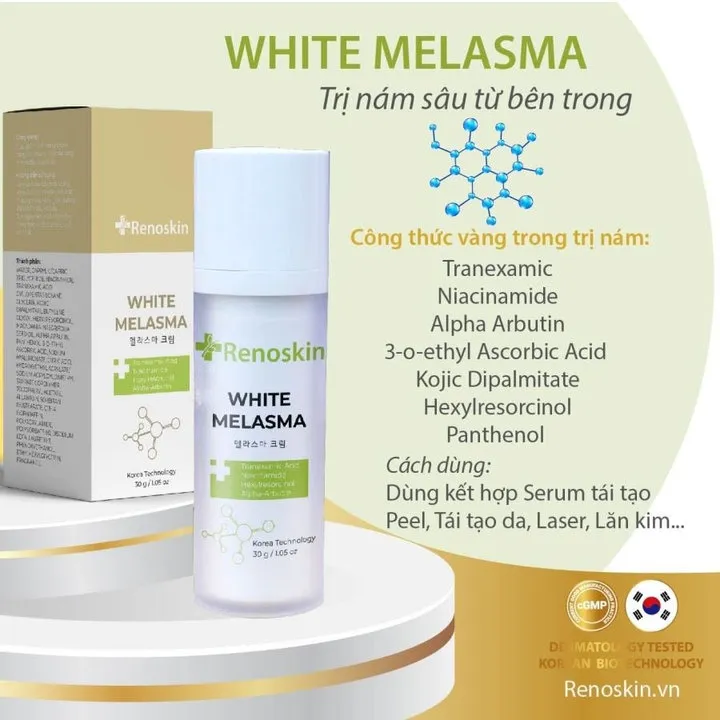 Alternative view of [mua 2 Tặng 1] Kem Trị Nám White Melasma Renoskin Và Serum Trị Nám Tranexamic Malanin Renoskin Tặng Serum Tái Tạo Da White Peel Renoskin