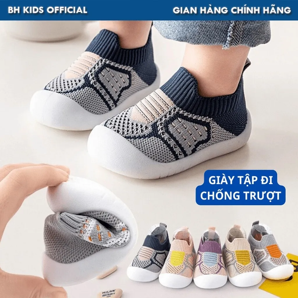 Giày Bún Tập Đi Cho Bé Từ 6-24 Tháng, Họa Tiết Nhiều Màu, Đế Chống Trơn Trượt, Co Giãn, Thoáng Khí Ch173 - Bh Kids
