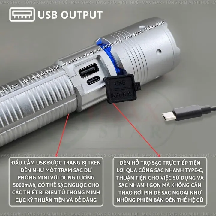 Alternative view of Đèn Pin Cầm Tay Siêu Sáng Zoom Xa Gần Max Star A3 Pro Hiển Thị Pin Tích Hợp Sạc Nhanh Chống Nước Ipx7 Siêu Sáng Xa 500m Gd212 - Lady's Passion