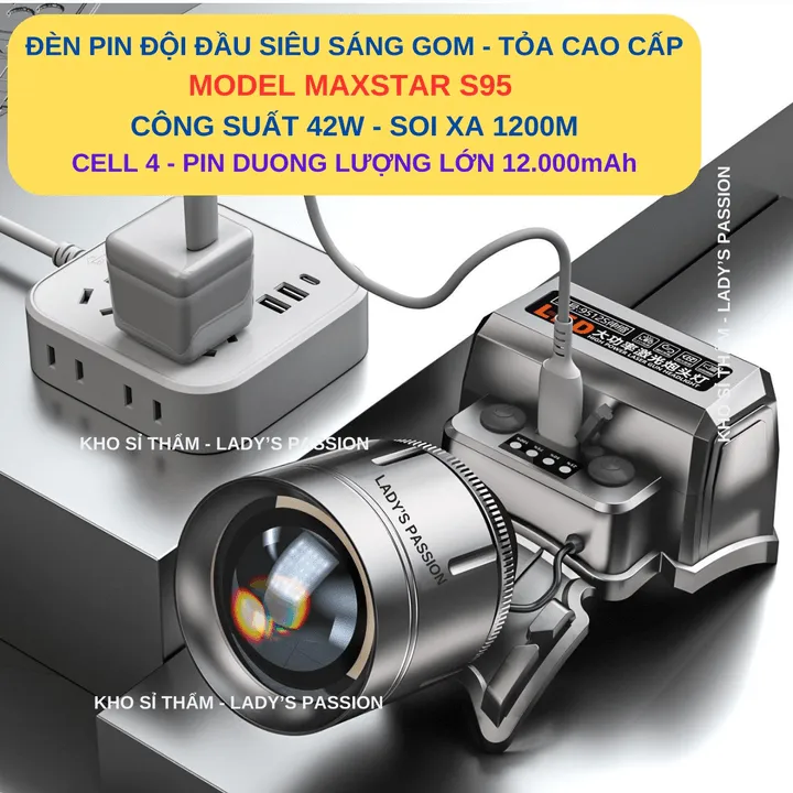 Đèn Pin Đội Đầu Siêu Sáng Max Star S95 Zoom Sáng Xa Gần Công Suất 42w Soi Xa 1200 Mét, Đèn Đội Đầu Pin Trâu Gd216 - Lady's Passion