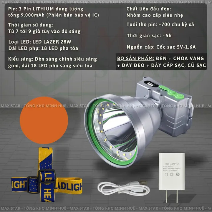 Alternative view of Đèn Pin Đội Đầu Siêu Sáng Đa Năng Xj9801 Siêu Sáng Gom Tỏa 2 Trong 1 Sáng Mạnh Pin Trâu Hiển Thị Pin Sạc Type C Gd231 - Lady's Passion
