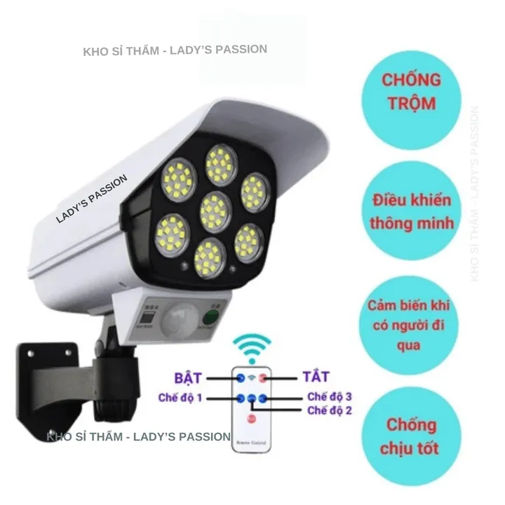 Đèn Năng Lượng Mặt Trời Giả Camera Ngoài Trời Tự Động Bật Tắt Chống Trộm, Chống Nước Ip67 Có Điều Khiển Gd233 - Lady's Passion