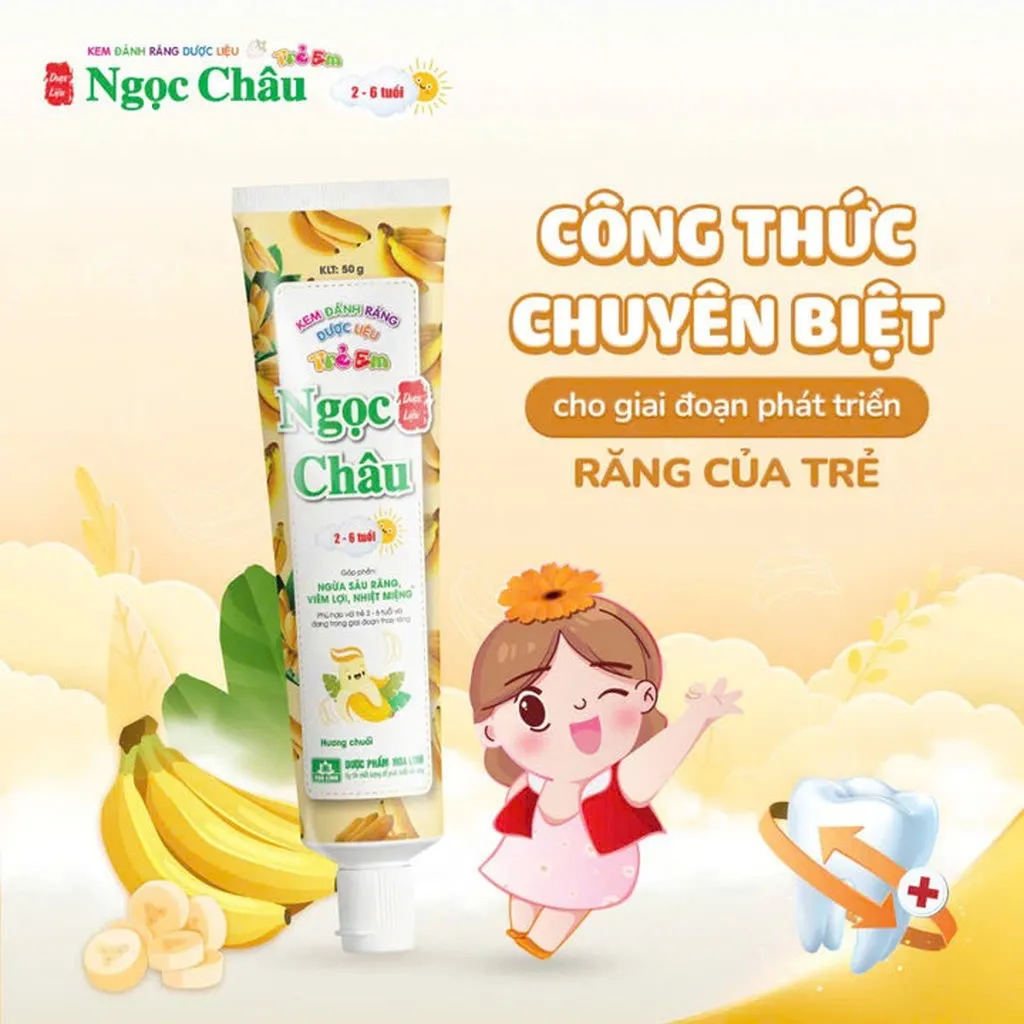 Kem Đánh Răng Ngọc Châu Cho Trẻ 2-6 Tuổi Hương Chuối 50g L101 - Lady's Passion