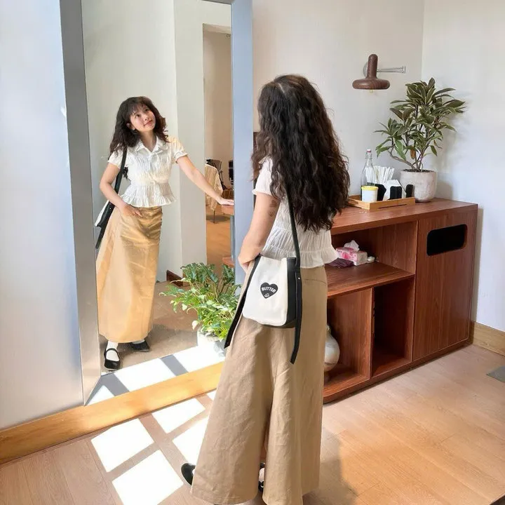 Alternative view of [shoppumi] Áo Thân Nhún Cổ Sơ Mi Tay Ngắn Dora Top Nhiều Màu Sm Pumi 16541