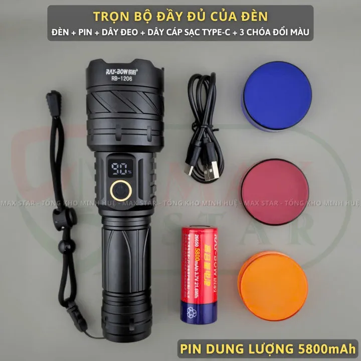 Alternative view of Đèn Pin Cầm Tay Siêu Sáng Raybow 1206 Zoom Xa Gần 4 Chế Độ Sáng Hiển Thị Phần Trăm Pin Sạc Ngược Cho Điện Thoại Gd236 - Lady's Passion