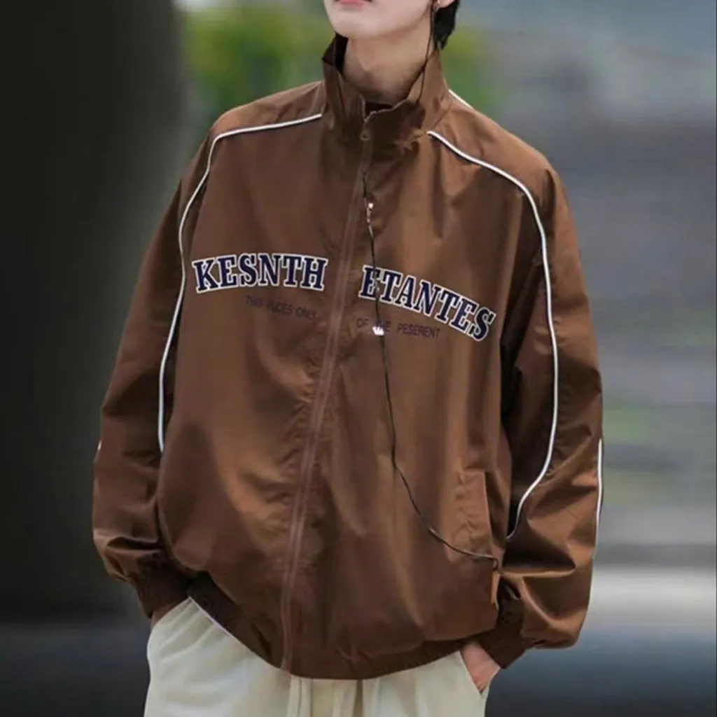 Alternative view of Áo Khoác Dù Cổ Cao 2 Lớp Phối Sọc Viền Tay In Chữ Kesn Unisex Nam Nữ Tp54 - Golden Dream