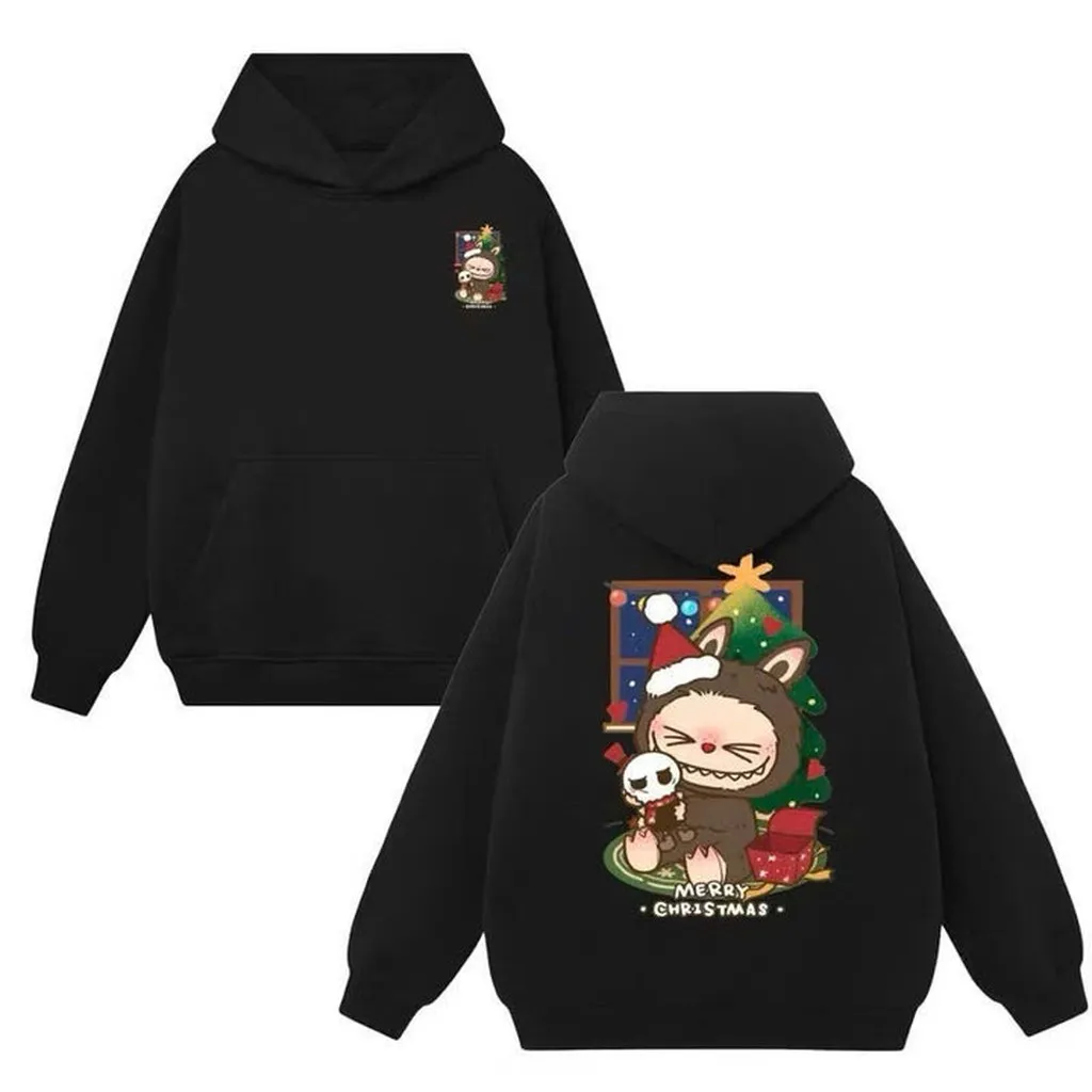 Alternative view of Áo Hoodie Unisex Nam Nữ Vải Nỉ Ngoại In Hình Labubu Noel Phối Túi Bụng Tp499 - Golden Dream