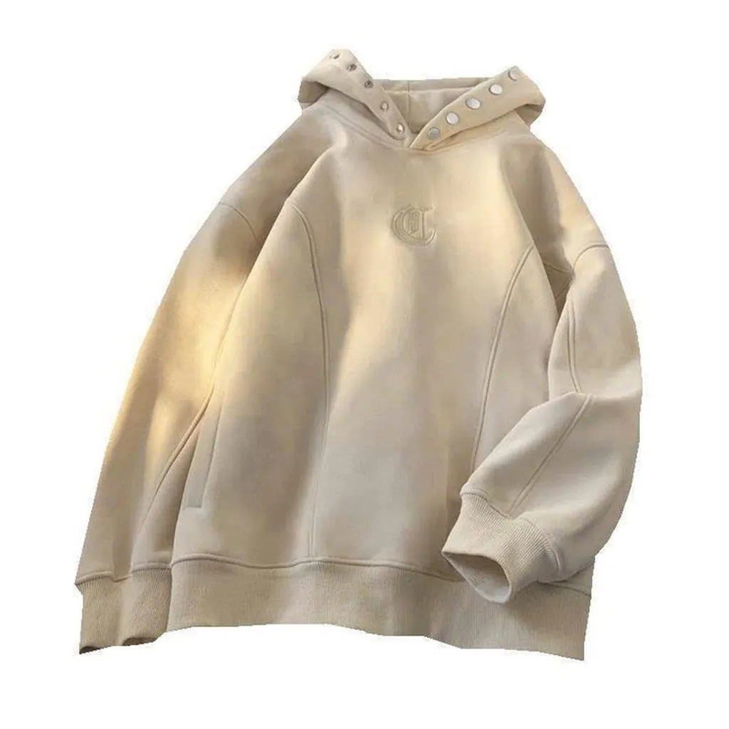 Alternative view of Áo Hoodie Unisex Nam Nữ Vải Nỉ Thêu Chữ D Tay Phồng Có Cúc Bấm Ở Mũ Tp555 - Golden Dream
